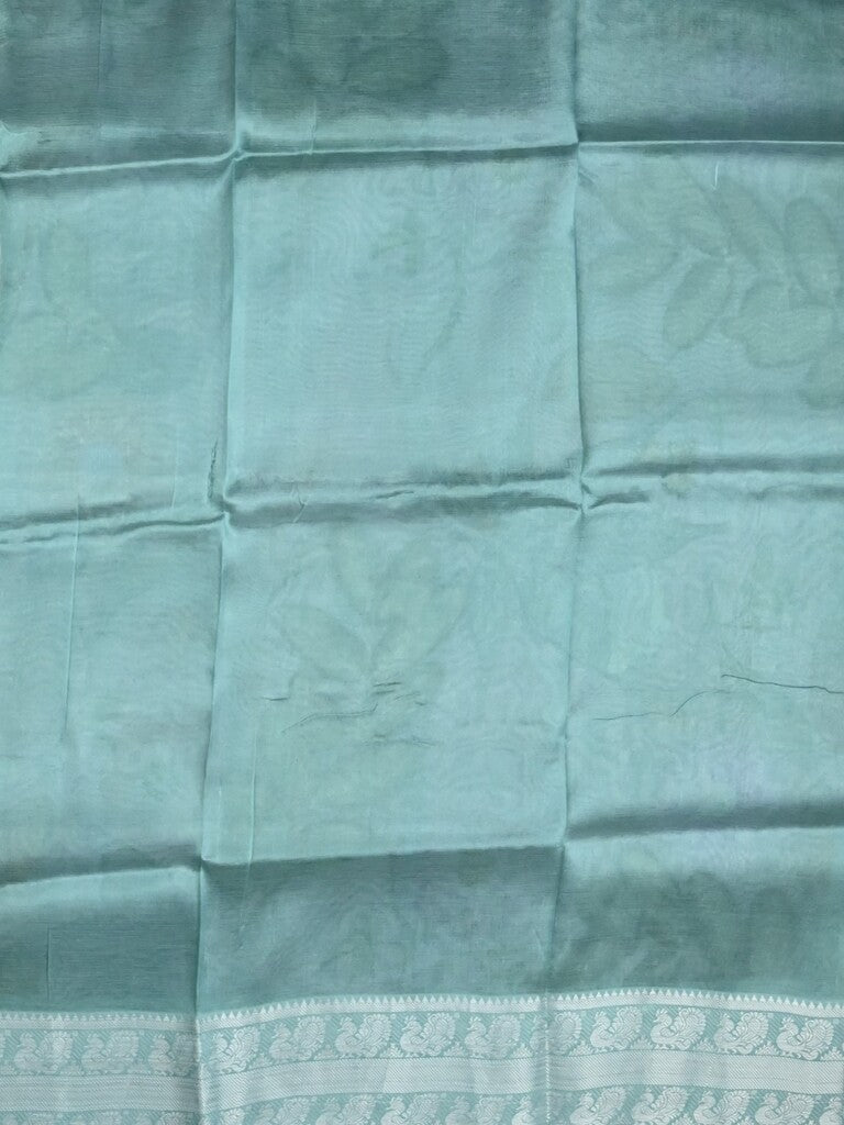 Mangalagiri fancy saree light purple color allover prints & zari border with short pallu and contrast plain blouse