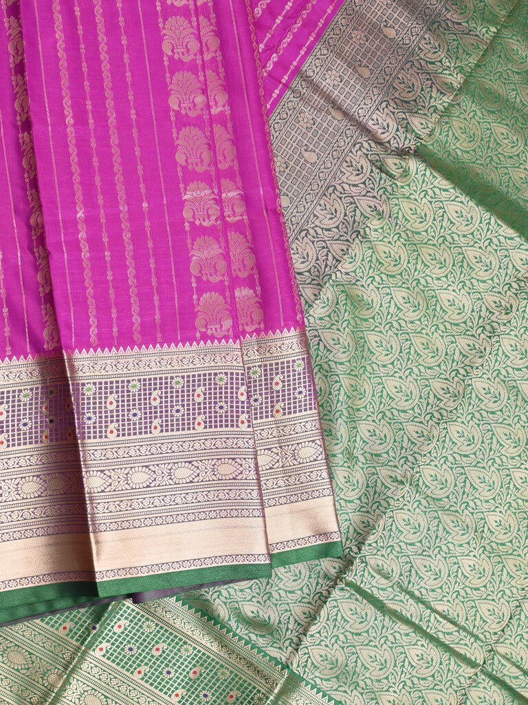Banaras fancy saree purple color allover zari motifs & zari border with rich contrast pallu and plain blouse