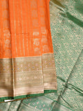 Banaras fancy saree orange color allover zari motifs & zari border with rich contrast pallu and plain blouse