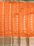 Banaras fancy saree orange color allover zari motifs & zari border with rich contrast pallu and plain blouse