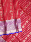 Banaras fancy saree red color allover zari motifs & zari border with rich contrast pallu and plain blouse