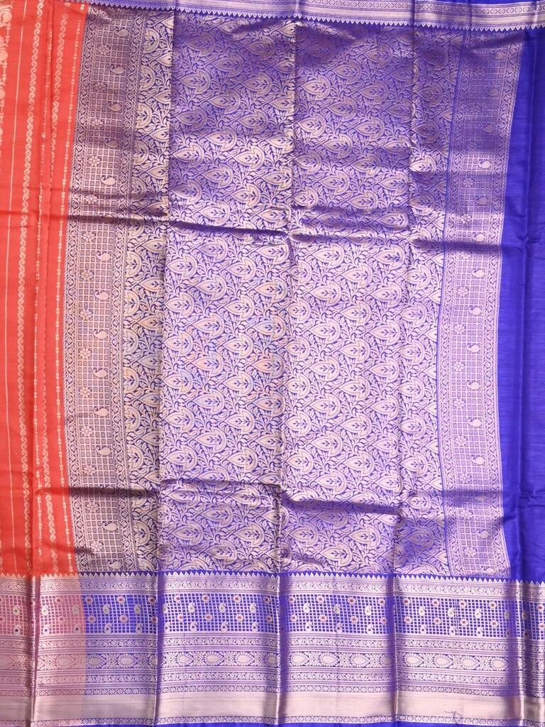 Banaras fancy saree orange color allover zari motifs & zari border with rich contrast pallu and plain blouse