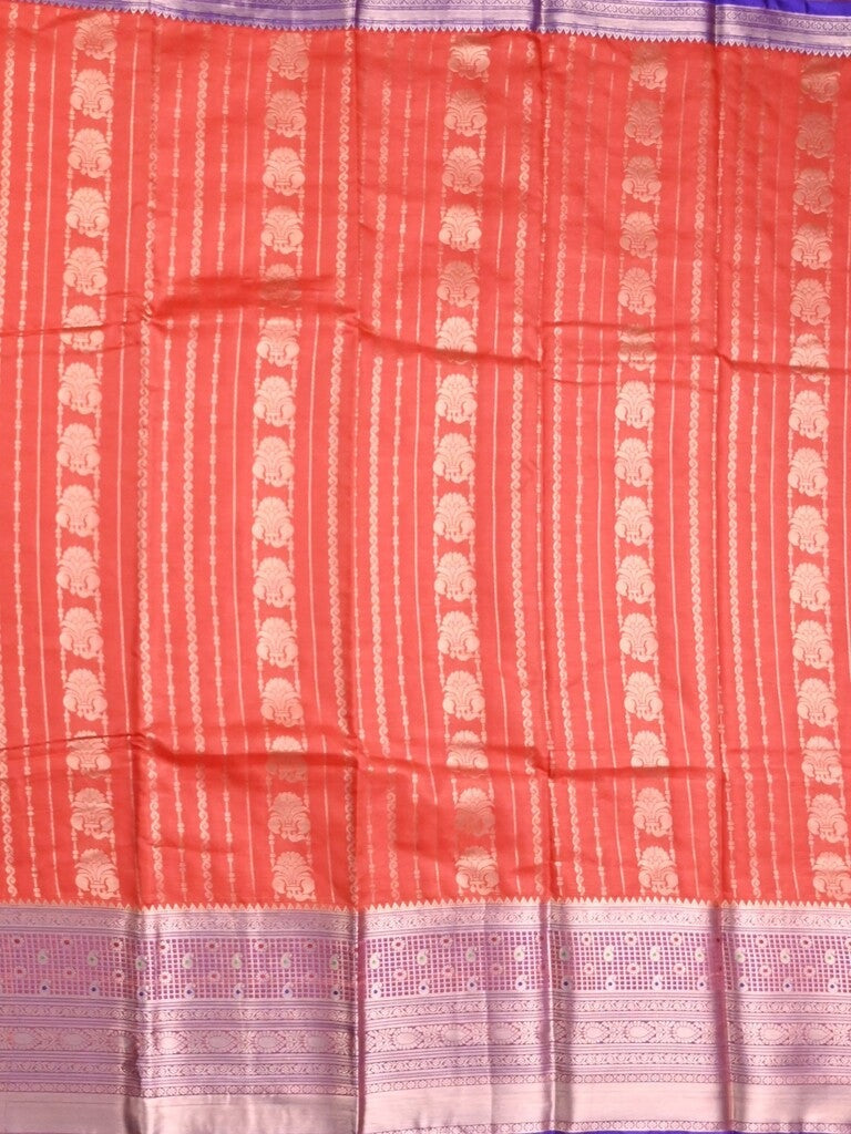 Banaras fancy saree orange color allover zari motifs & zari border with rich contrast pallu and plain blouse