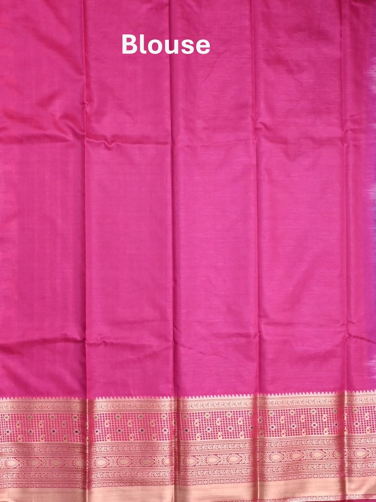 Banaras fancy saree peacock blue color allover zari motifs & zari border with rich contrast pallu and plain blouse