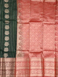 Banaras fancy saree dark green color allover zari motifs & zari border with rich contrast pallu and plain blouse