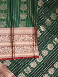 Banaras fancy saree dark green color allover zari motifs & zari border with rich contrast pallu and plain blouse