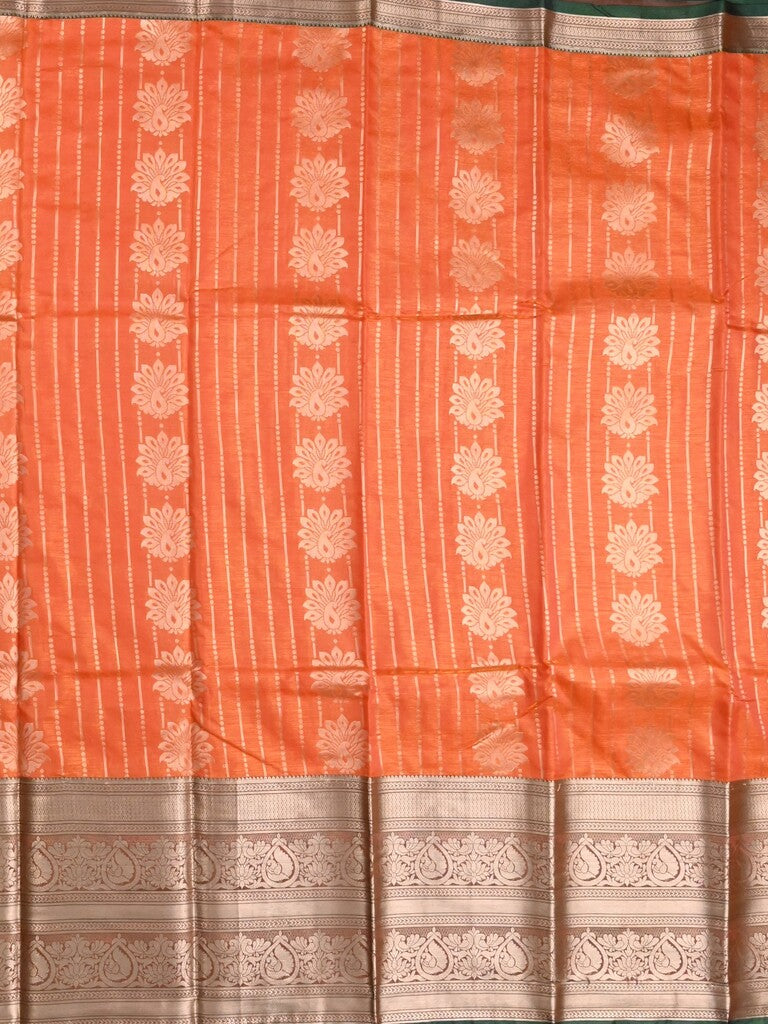 Banaras fancy saree orange color allover zari motifs & zari border with rich contrast pallu and plain blouse