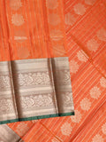Banaras fancy saree orange color allover zari motifs & zari border with rich contrast pallu and plain blouse