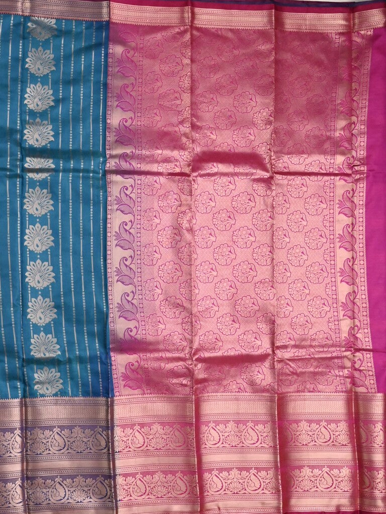 Banaras fancy saree sky blue color allover zari motifs & zari border with rich contrast pallu and plain blouse