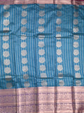 Banaras fancy saree sky blue color allover zari motifs & zari border with rich contrast pallu and plain blouse