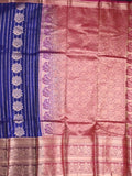 Banaras fancy saree royal blue color allover zari motifs & zari border with rich contrast pallu and plain blouse