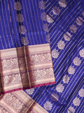 Banaras fancy saree royal blue color allover zari motifs & zari border with rich contrast pallu and plain blouse