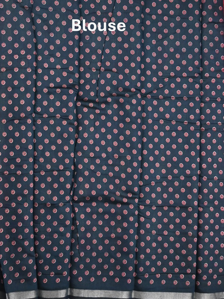 Maheshwari fancy saree red color allover prints & printed zari border with printed pallu and contrast blouse