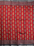 Maheshwari fancy saree red color allover prints & printed zari border with printed pallu and contrast blouse