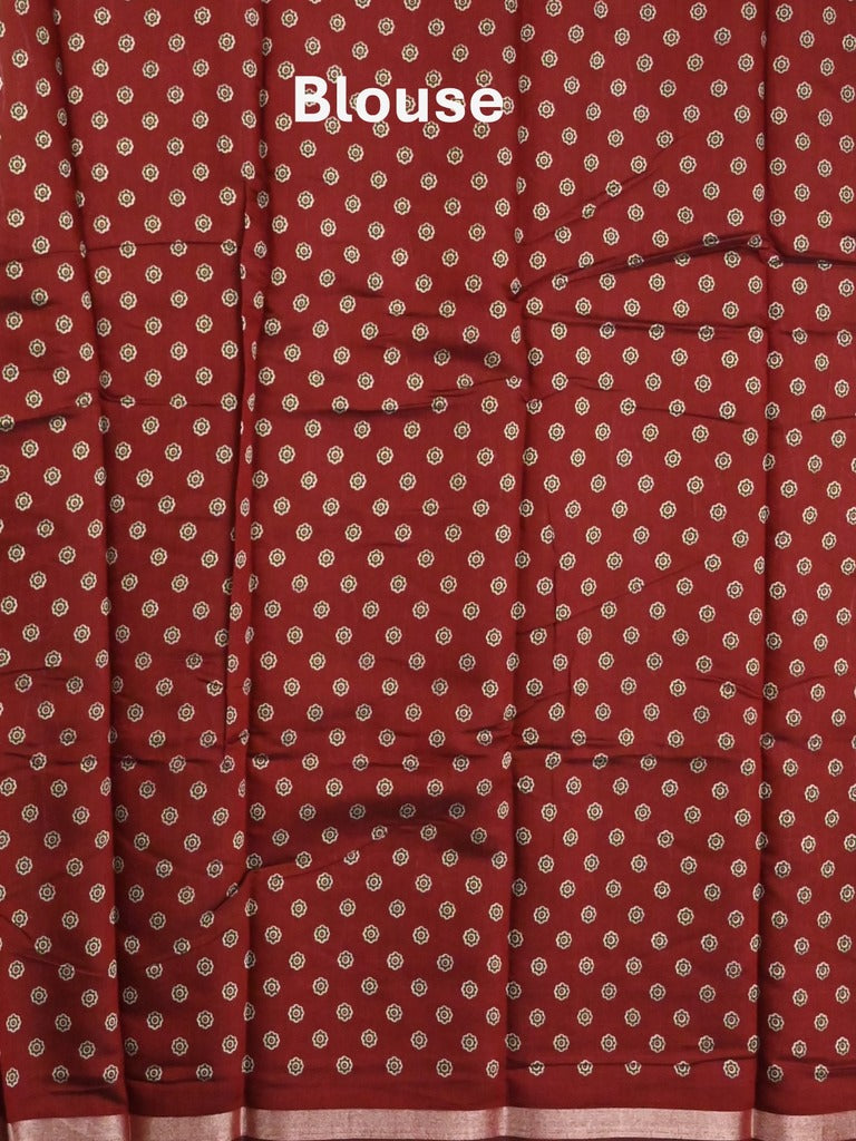 Maheshwari fancy saree bottle green color allover prints & printed zari border with printed pallu and contrast blouse