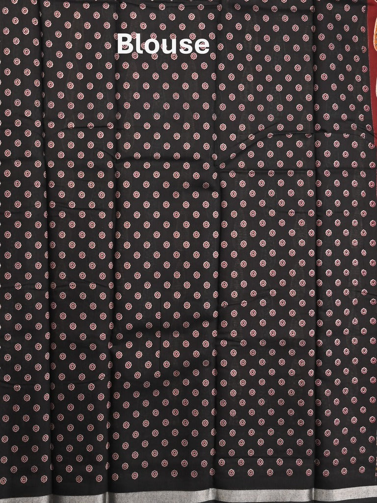 Maheshwari fancy saree maroon color allover prints & printed zari border with printed pallu and contrast blouse