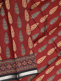 Maheshwari fancy saree maroon color allover prints & printed zari border with printed pallu and contrast blouse
