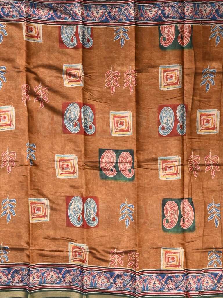 Maheshwari fancy saree mustard yellow color allover prints & printed zari border with printed pallu and contrast blouse