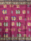 Maheshwari fancy saree dark pink color allover prints & printed zari border with printed pallu and contrast blouse