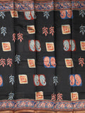 Maheshwari fancy saree black color allover prints & printed zari border with printed pallu and contrast blouse