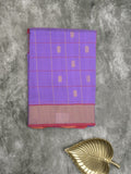 Uppada seiko pattu saree purple color allover checks, motifs & zari border with contrast pallu and plain blouse