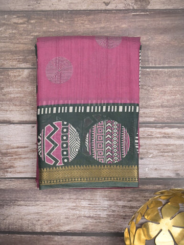 Maheshwari fancy saree purple color allover motifs & zari border with printed pallu and contrast blouse