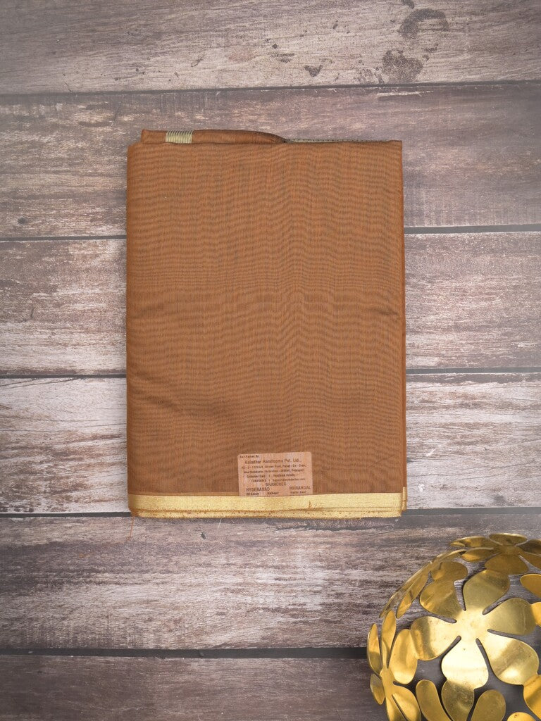 Maheshwari fancy saree brown color allover plain and small kaddi border with contrast plain pallu and attached blouse