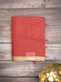 Maheshwari fancy saree red color allover plain and small kaddi border with contrast plain pallu and attached blouse