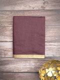 Maheshwari fancy saree dark brown color allover plain and small kaddi border with contrast plain pallu and attached blouse