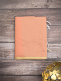 Maheshwari fancy saree peach color allover plain and small kaddi border with contrast plain pallu and attached blouse