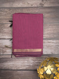 Maheshwari fancy saree magenta color allover plain and small kaddi border with self pallu and attached blouse