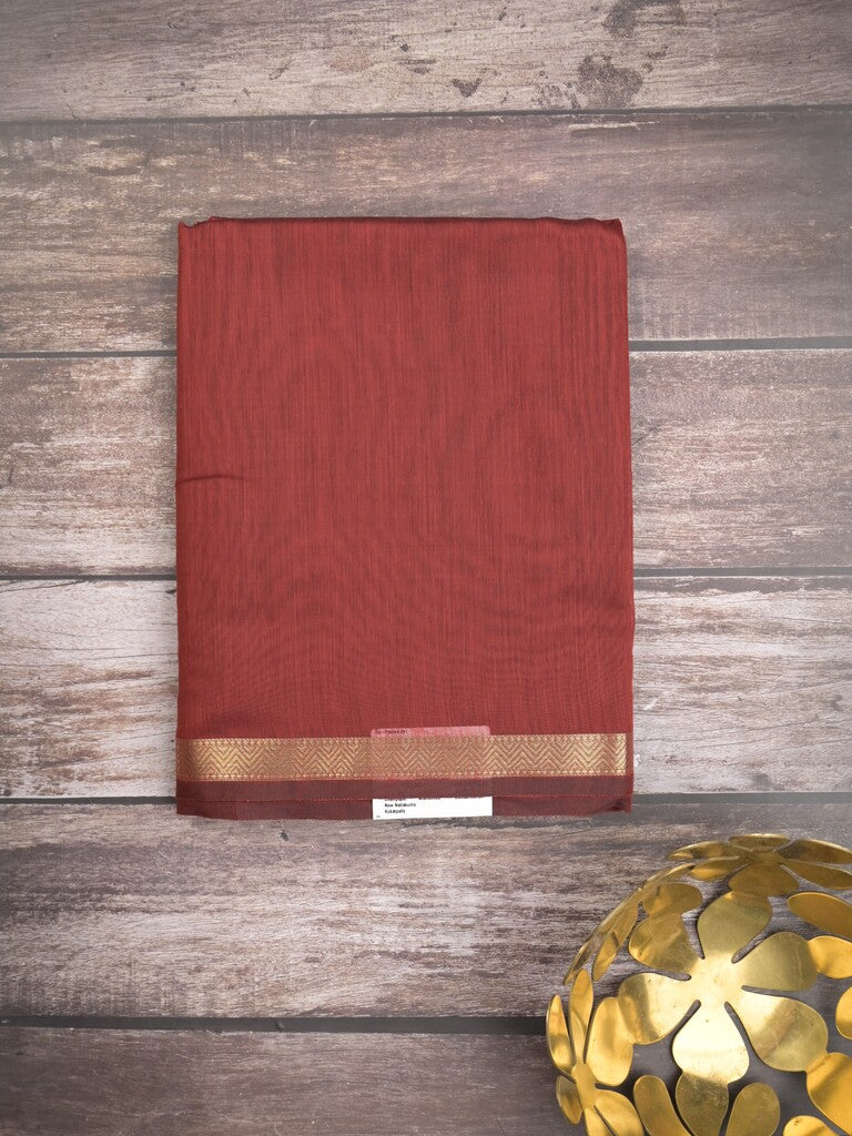 Maheshwari fancy saree maroon color allover plain and small kaddi border with self pallu and attached blouse