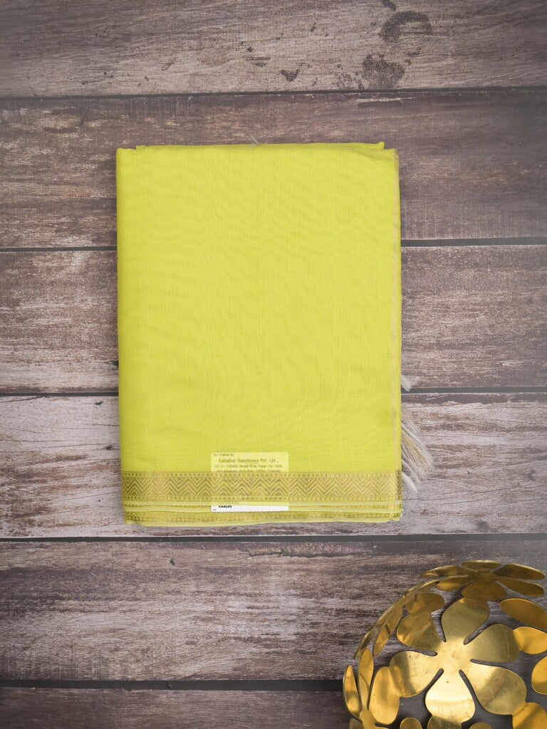 Maheshwari fancy saree light parrot green color allover plain and small kaddi border with self pallu and attached blouse