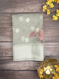 Chanderi fancy saree light greenish grey color allover weaves & zari border with rich pallu and attached blouse