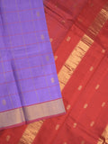 Uppada seiko pattu saree purple color allover checks, motifs & zari border with contrast pallu and plain blouse