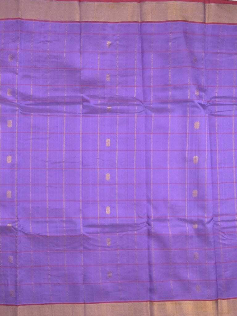 Uppada seiko pattu saree purple color allover checks, motifs & zari border with contrast pallu and plain blouse