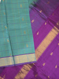 Uppada seiko pattu saree lux green color allover checks, motifs & zari border with contrast pallu and plain blouse