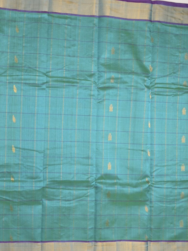 Uppada seiko pattu saree lux green color allover checks, motifs & zari border with contrast pallu and plain blouse