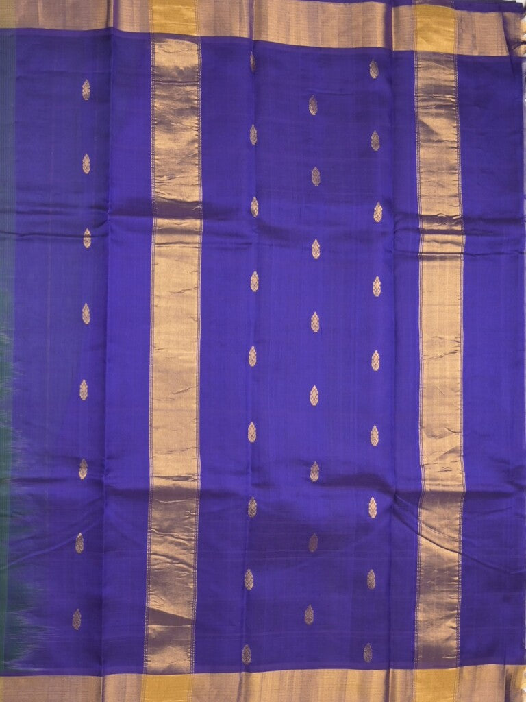 Uppada seiko pattu saree bottle green color allover checks, motifs & zari border with contrast pallu and plain blouse