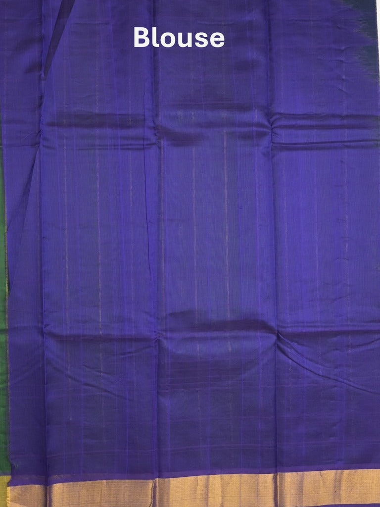 Uppada seiko pattu saree bottle green color allover checks, motifs & zari border with contrast pallu and plain blouse