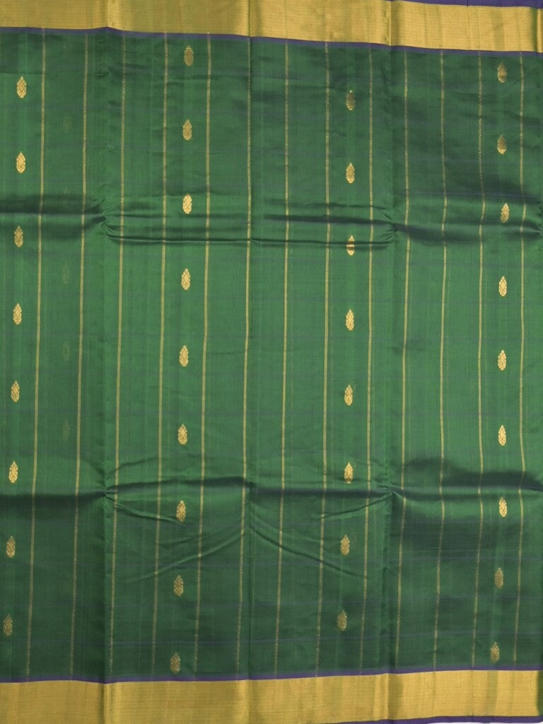 Uppada seiko pattu saree bottle green color allover checks, motifs & zari border with contrast pallu and plain blouse