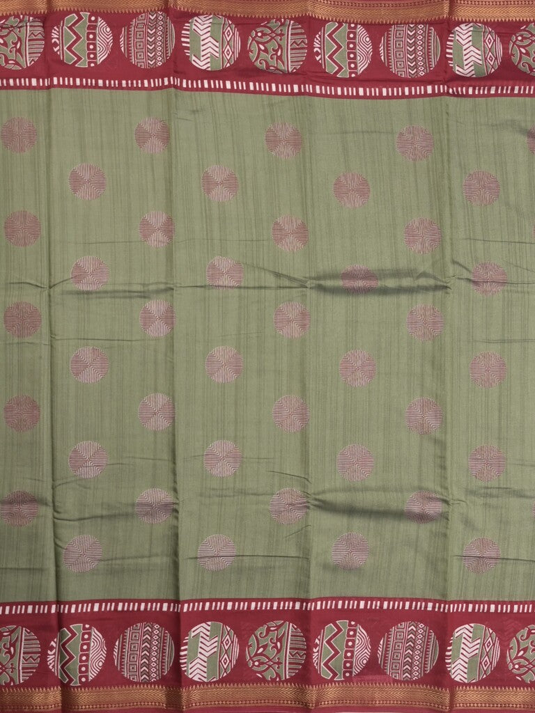 Maheshwari fancy saree light olive green color allover motifs & zari border with printed pallu and contrast blouse