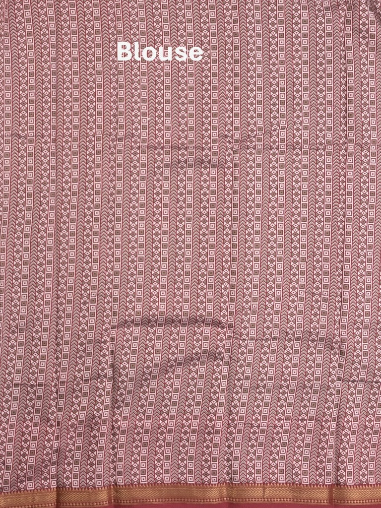 Maheshwari fancy saree light olive green color allover motifs & zari border with printed pallu and contrast blouse