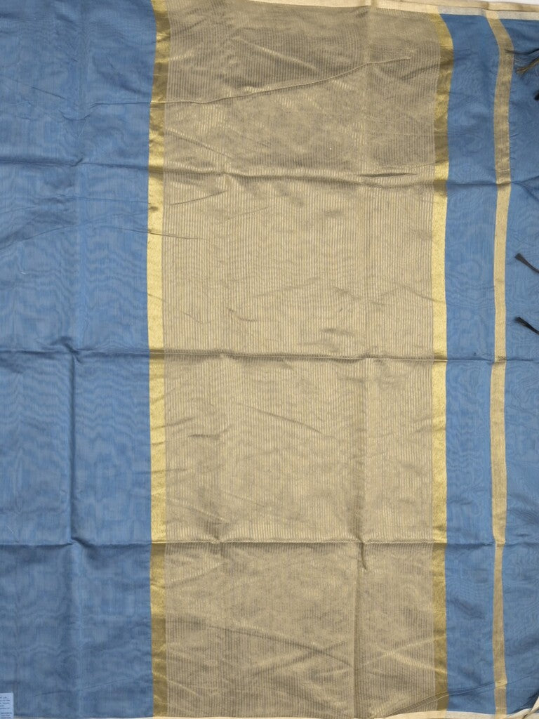 Maheshwari fancy saree blue color allover plain and small kaddi border with contrast plain pallu and attached blouse