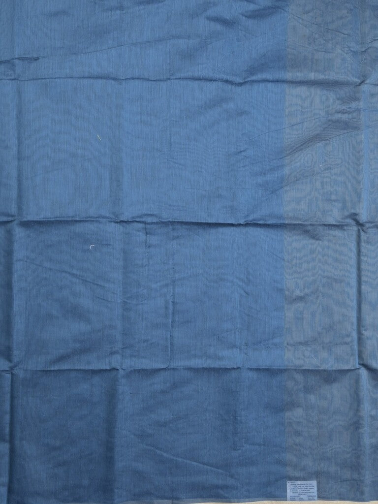 Maheshwari fancy saree blue color allover plain and small kaddi border with contrast plain pallu and attached blouse