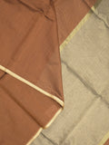 Maheshwari fancy saree brown color allover plain and small kaddi border with contrast plain pallu and attached blouse
