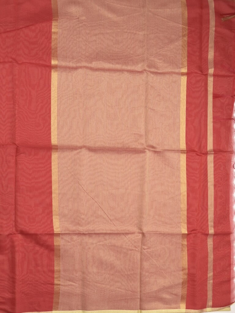 Maheshwari fancy saree red color allover plain and small kaddi border with contrast plain pallu and attached blouse