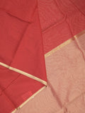 Maheshwari fancy saree red color allover plain and small kaddi border with contrast plain pallu and attached blouse