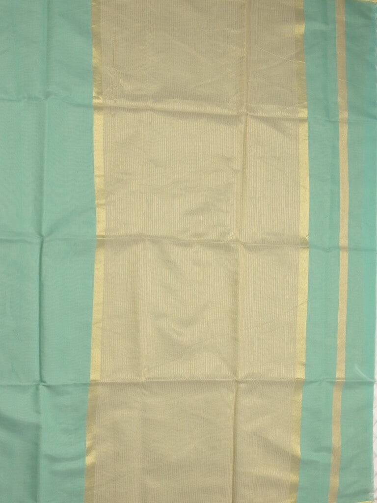 Maheshwari fancy saree lux green color allover plain and small kaddi border with contrast plain pallu and attached blouse