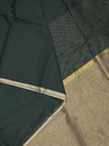 Maheshwari fancy saree black color allover plain and small kaddi border with contrast plain pallu and attached blouse